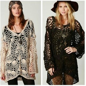 Free People Brown Oversized Crochet Sweater sizeXS